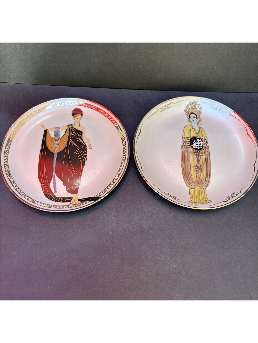 ART DECO Franklin Mint HOUSE of ERTE PLATES Limited Edition GLAMOUR PLUM BLOSSOM